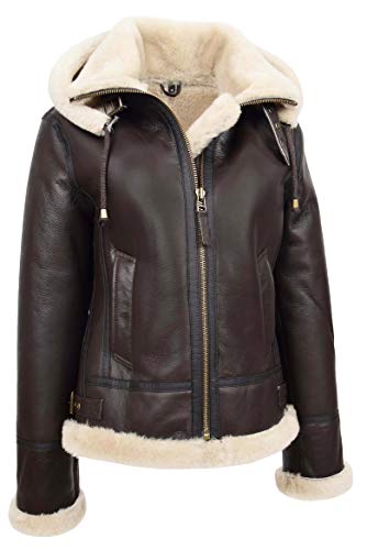 A1 FASHION GOODS Damen Echt Braun Schaffell Fliegende Jacke Mit Kapuze Shearling B3 Pilot Fliegermantel Maria (42) von A1 FASHION GOODS