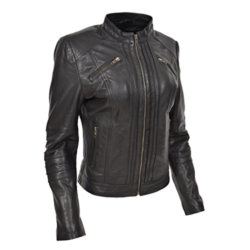 A1 FASHION GOODS Damen Echtes Schwarz Leder Biker-Style-Jacke Mädchen Reißverschluss Ausgestattet Lässiger Mantel - Poppy (S - EU 36) von A1 FASHION GOODS