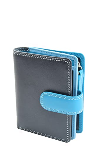 A1 FASHION GOODS Damen-Geldbörse, weiches Leder, mehrfarbig, mittlere Größe, Ausweis, Bargeld, Münzen, RFID, sicher, Blau/Mehrfarbig, Medium: L: 9.0 cm, H: 11.5 cm, W: 3.0 cm, Geldbörsen-Broschüre von A1 FASHION GOODS