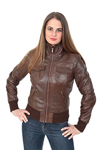 A1 FASHION GOODS Damen Neueste Short Fitted Bomber Echtes Leder Zip Up Jacke Cameron Braun (L - EU 40) von A1 FASHION GOODS