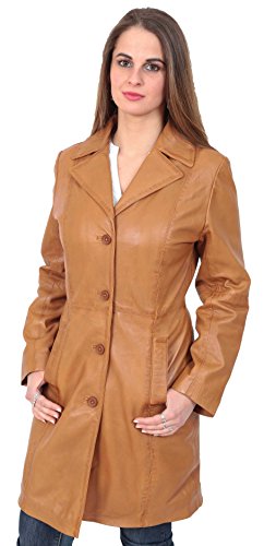 A1 FASHION GOODS Damen Trenchcoat 3/4 Länge Echt Leder Mantel Parka Taillierte Jacke - Lexi, hautfarben, 38 von A1 FASHION GOODS