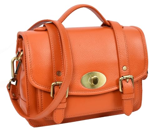 A1 FASHION GOODS Damen-Umhängetasche aus Leder, mit Tragegriff oben, mit goldfarbenen Beschlägen, Orange/Abendrot im Zickzackmuster (Sunset Chevron), Medium, Nutzfahrzeug von A1 FASHION GOODS