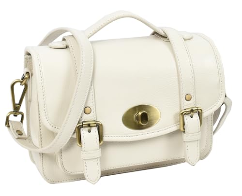 A1 FASHION GOODS Damen-Umhängetasche aus Leder, mit Tragegriff oben, mit goldfarbenen Beschlägen, Weiss/opulenter Garten, Medium, Nutzfahrzeug von A1 FASHION GOODS