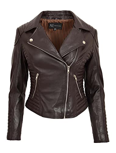 A1 FASHION GOODS Damen Weich Echtes Leder Biker Jacken Ausgestattet Gesteppt Farben Bella (36, Braun) von A1 FASHION GOODS