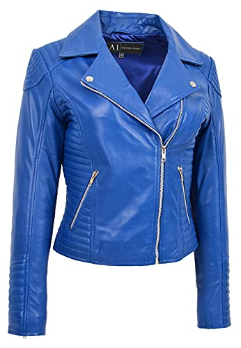 A1 FASHION GOODS Damen Weich Echtes Leder Biker Jacken Ausgestattet Gesteppt Farben Bella (40, Blau von A1 FASHION GOODS