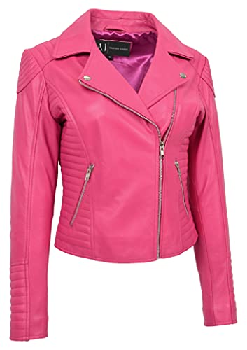 A1 FASHION GOODS Damen Weich Echtes Leder Biker Jacken Ausgestattet Gesteppt Farben Bella (42, Rosa) von A1 FASHION GOODS