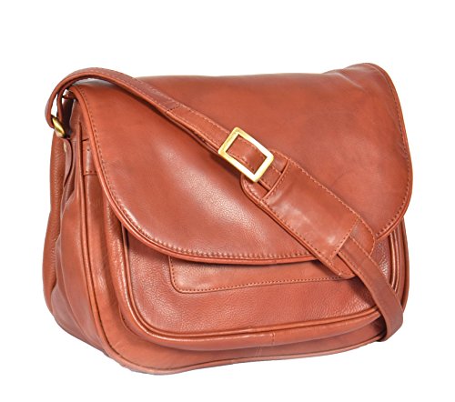 A1 FASHION GOODS Damen Weiches Braun Leder Multi Reißverschlusstaschen Schultertasche Große Klassische Art Klappe Uber Umhängetasche - A95 von A1 FASHION GOODS