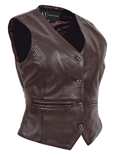 A1 FASHION GOODS Damen Weiches Leder Waistcoat Schlank Passen Weste Klassisch Formal Gilet Katy Braun (S - EU 36) von A1 FASHION GOODS