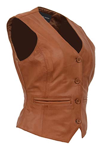 A1 FASHION GOODS Damen Weiches Leder Waistcoat Schlank Passen Weste Klassisch Formal Gilet Katy Hellbraun (XXXL - EU 46) von A1 FASHION GOODS