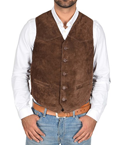 A1 FASHION GOODS ECHT Wildleder Weste Für Herren Classic Style Soft BRAUN Wildleder Weste Gilet - Cole (L - EU 50) von A1 FASHION GOODS