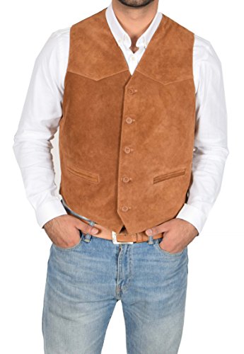 A1 FASHION GOODS ECHT Wildleder Weste Für Herren Classic Style Soft HELLBRAUN Wildleder Weste Gilet - Cole (XL - EU 52) von A1 FASHION GOODS