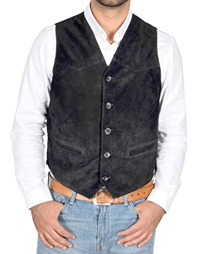 A1 FASHION GOODS ECHT Wildleder Weste Für Herren Classic Style Soft SCHWARZ Wildleder Weste Gilet - Cole (XXL - EU 54) von A1 FASHION GOODS