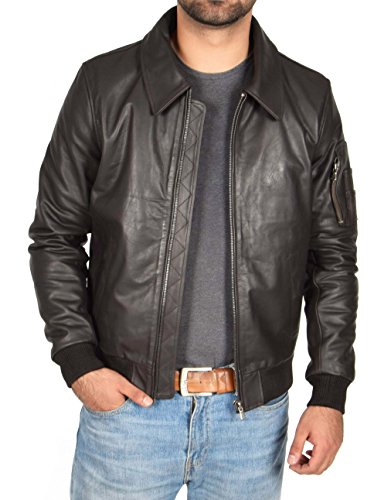 A1 FASHION GOODS Echtes Rindsleder Bomber Lederjacke BRAUN Ausgestattet Klassische Pilotensjacke mit Reißverschluss - Lance (L - EU 50) von A1 FASHION GOODS