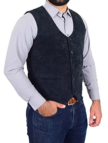 A1 FASHION GOODS Echtes Wildleder Weste Für Herren Klassischer Stil Weiche Weste Gilet Cole Marine (XL) von A1 FASHION GOODS