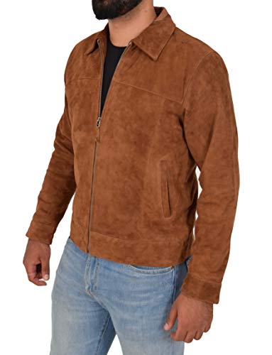 A1 FASHION GOODS Exklusiv Echt Weiches Hellbraun Wildleder Reißverschluss Jaspis Blouson Jacke für Männer - Baxter (XL - EU 52) von A1 FASHION GOODS