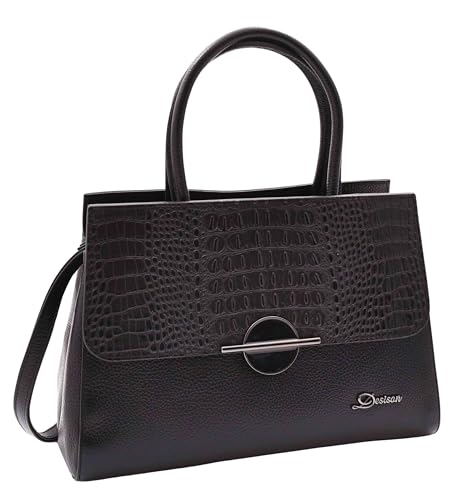 A1 FASHION GOODS Exklusive Damen-Handtasche aus Leder, mittelgroß, lässig, mit Krokodilverzierung, A4031, Schwarz , Medium von A1 FASHION GOODS