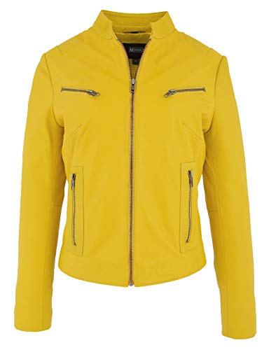 A1 FASHION GOODS Gelb Leder Biker-Jacke Für Frauen Modisch Neueste Die Meisten Beliebter Stil Jenny (XS - EU 34) von A1 FASHION GOODS