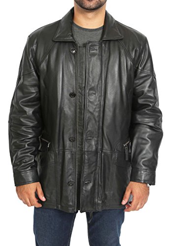 A1 FASHION GOODS Gentlemens PARKA Weich SCHWARZ Lederjacke Klassisches Auto Mantel Mid Länge Überzug - Clive (XXXL - EU 56) von A1 FASHION GOODS