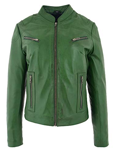 A1 FASHION GOODS Grün Leder Biker-Jacke Für Frauen Modisch Neueste Die Meisten Beliebter Stil Jenny (XXXL - EU 46) von A1 FASHION GOODS
