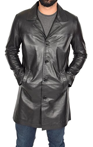A1 FASHION GOODS Herren 3/4 Lange schwarz Leder Mantel Crombie Style Jacke Überzieher Klassischer Trench - Jones (M - EU 48) von A1 FASHION GOODS