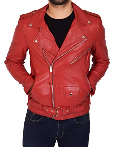 A1 FASHION GOODS Herren-Bikerjacke aus echtem Leder für Herren und Jungen, Retro-Stil, Urban Jake, rot, M von A1 FASHION GOODS