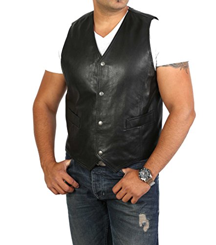 A1 FASHION GOODS Herren Echte SCHWARZE Lederweste Traditioneller Stil Gilet - A22 (M - EU 48) von A1 FASHION GOODS