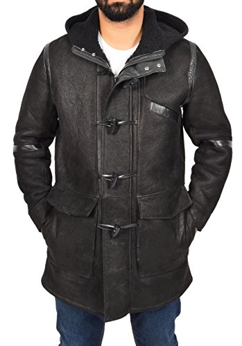 A1 FASHION GOODS Herren Echter Schaffell-Duffle Mantel Klassisches 3/4 Lange Mit Kapuze Ausgestattet Shearling Jacke - Ace (Medium) von A1 FASHION GOODS