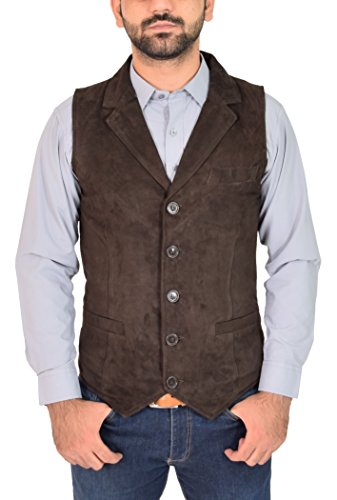 A1 FASHION GOODS Herren Echtes Braun Wildleder Weste Weiches Leder Gilet Klassische Western Weste Yelek - Status (XL - EU 52) von A1 FASHION GOODS