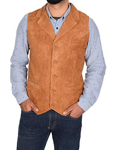 A1 FASHION GOODS Herren Echtes Hellbraun Wildleder Weste Weiches Leder Gilet Klassische Western Weste Yelek - Status (XL - EU 52) von A1 FASHION GOODS