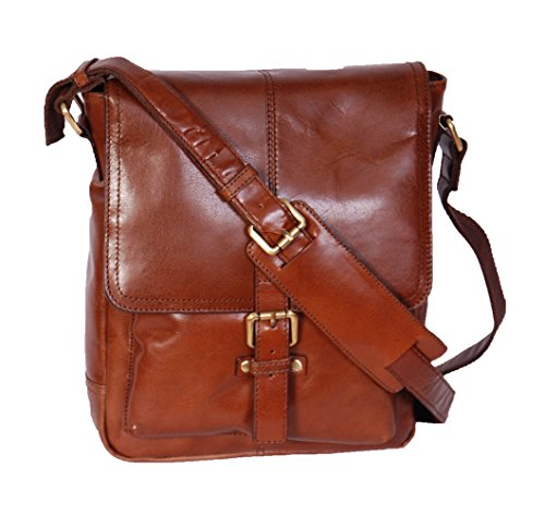 A1 FASHION GOODS Herren Echtes Leder Kreuz Körper Messenger Tasche A224 Kastanie Ipad Tasche Satchel von A1 FASHION GOODS