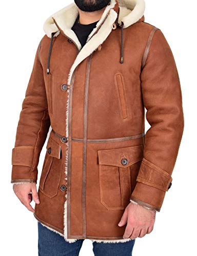A1 FASHION GOODS Herren Echtes Schaffell Duffle Mantel 3/4 lang Antiquität Whiskey Lamm Shearling Parka Spencer (XX-Large) von A1 FASHION GOODS