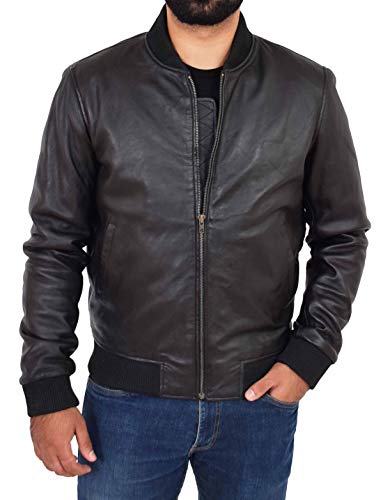 A1 FASHION GOODS Herren Echtes Schwarz Leder Bomberjacke Weiches Nappa Varsity Mantel Jaxson (XL - EU 52) von A1 FASHION GOODS