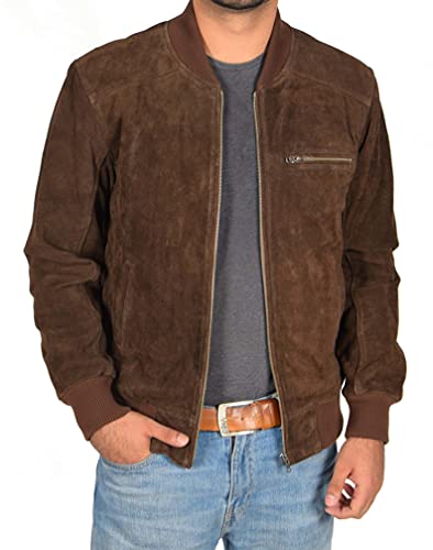 A1 FASHION GOODS Herren Echtes Wildleder Bomber Jacke Tailliert Klassisch Farben Schwarz Braun Marine Hellbraun Wade (S, Braun) von A1 FASHION GOODS