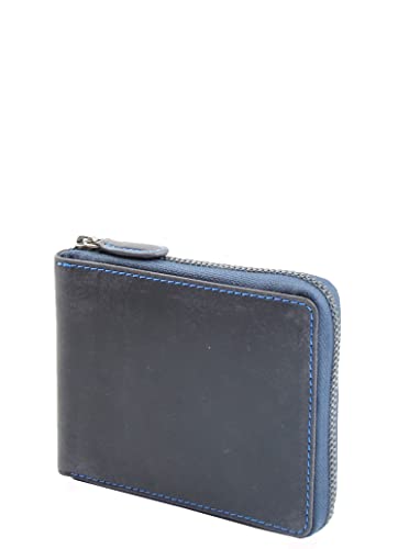 A1 FASHION GOODS Herren-Geldbörse aus echtem Hunter Leder, mit Reißverschluss, mit Geschenk-Box, RFID-sicher, blau, Medium L:11.0 x W:2.0 x H:10.0 cm, Herren-Geldbörse aus Leder von A1 FASHION GOODS