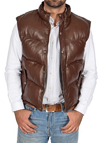 A1 FASHION GOODS Herren Gesteppte Leder Weste BRAUN Puffer Körperwärmer Weste Ärmellose Gilet - Jeff (XXX-Large) von A1 FASHION GOODS