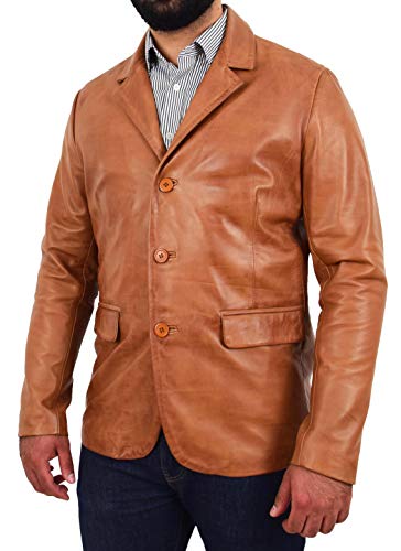 A1 FASHION GOODS Herren Leder Blazer Cognac Echtes Lammfell Jacke Abendessen Anzug Stil Mantel Dean (L - EU 50) von A1 FASHION GOODS