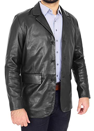 A1 FASHION GOODS Herren Leder Blazer Schwarz Echtes Lammfell Jacke Abendessen Anzug Stil Mantel Dean (L - EU 50) von A1 FASHION GOODS