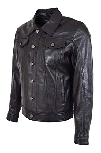 A1 FASHION GOODS Herren Trucker Lederjacke Schwarz amerikanisch Western Denim-Stil Mantel - Bond (XXL - EU 54) von A1 FASHION GOODS
