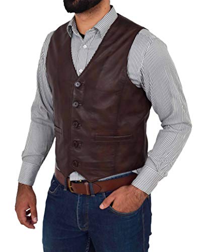 A1 FASHION GOODS Herren Volles Leder Weste Braun Gilet Traditionell Intelligente Weste - King (M - EU 48) von A1 FASHION GOODS