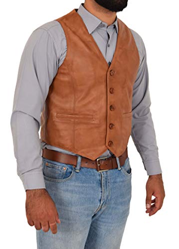 A1 FASHION GOODS Herren Volles Leder Weste Hellbraun Gilet Traditionell Intelligente Weste - King (XXXL - EU 56) von A1 FASHION GOODS