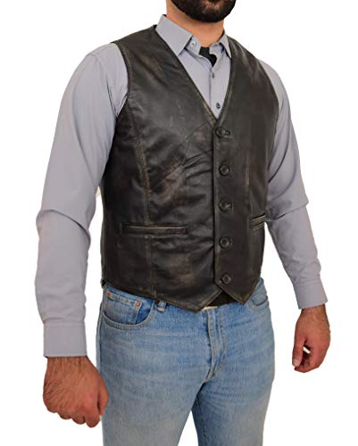 A1 FASHION GOODS Herren Volles Leder Weste Jahrgang Schwarz Zweifarbig Gilet Traditionell Intelligente Weste King (M - EU 48) von A1 FASHION GOODS