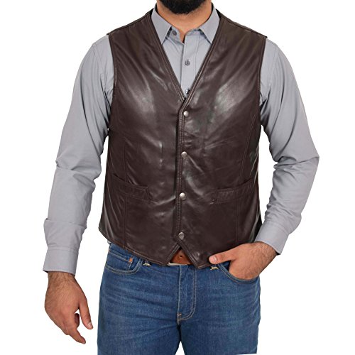 A1 FASHION GOODS Herren Weiche Braun Lederweste Klassisch Traditioneller Stil Gilet Casual Weste - Bruno (XXL - EU 54) von A1 FASHION GOODS