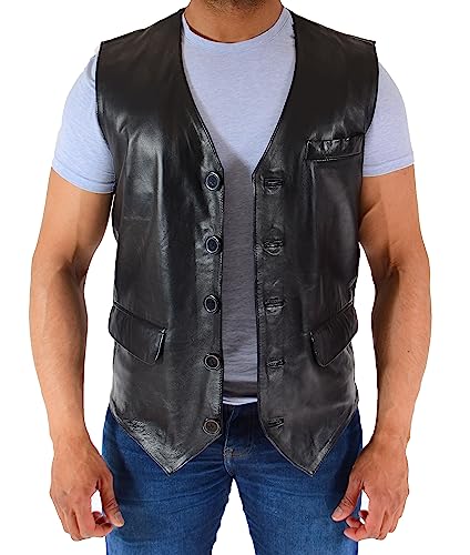 A1 FASHION GOODS Herren-Weste aus echtem Leder, Schwarz, weich, trendig, Englischer Stil, Vollleder, Liam, Schwarz , XXL von A1 FASHION GOODS