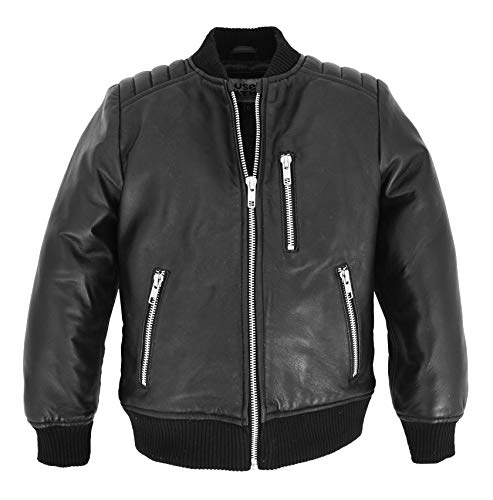 A1 FASHION GOODS Jungs Echtes Leder Bomber Kinder Jacke Varsity Stil Kinder 2-12 Jahre Alt CH23 Schwarz (XX-Large (9-10 Jahre)) von A1 FASHION GOODS