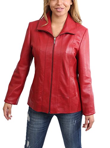 A1 FASHION GOODS Klassische Damen-Biker-Lederjacke mit Reißverschluss, Schwarz, Braun, Rot, Blau – Nicole, rot, 42 von A1 FASHION GOODS