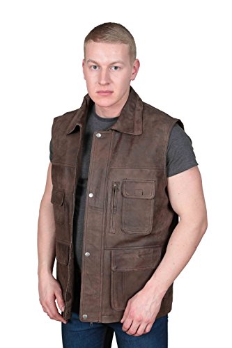 A1 FASHION GOODS Landsleute Braun Leder Weste Multi Pockets Wandern Walking Jäger Gilet- Boyles (XXXL - EU 56) von A1 FASHION GOODS