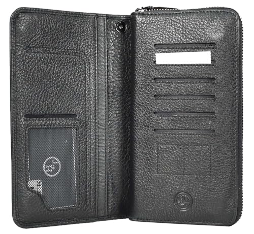 A1 FASHION GOODS Leder Lange Evelope Clutch Geldbörse mit Multi-Fächern Karte Bargeld Ausweis Reisebrieftasche A211 Schwarz von A1 FASHION GOODS