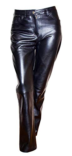 A1 FASHION GOODS Lyla Damen-Lederhose, weich, schmal, schmal, schmal zulaufend, leger, Schwarz , 44 von A1 FASHION GOODS
