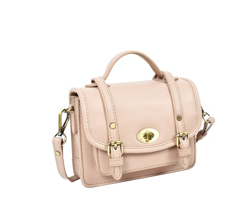 A1 FASHION GOODS Mini-Umhängetasche aus Leder für Damen, Tragegriff oben, mit goldfarbenen Metallteilen, Beige, Mini von A1 FASHION GOODS