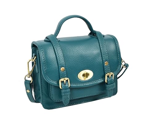 A1 FASHION GOODS Mini-Umhängetasche aus Leder für Damen, Tragegriff oben, mit goldfarbenen Metallteilen, Grün , Mini, Casual von A1 FASHION GOODS